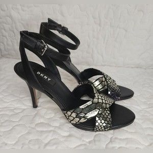 DKNY Black/Gold Ankle Lace Heels
